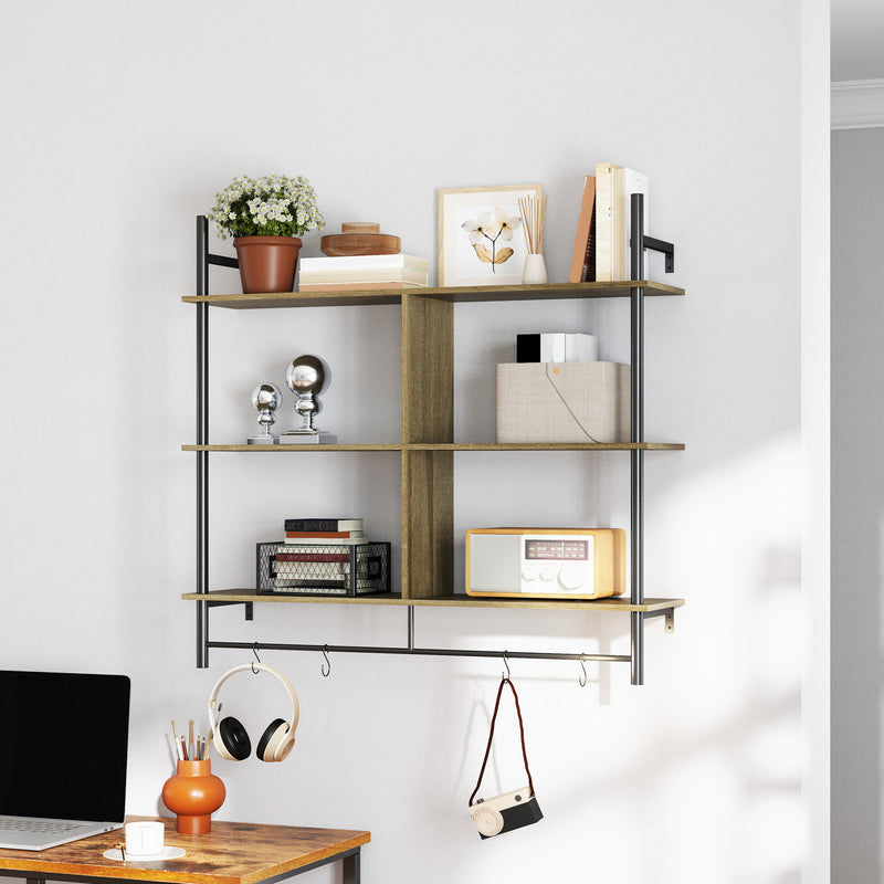 Grey Wood Effect Three Tier Floating Wall Shelf for Storage and Display by HOMCOM
