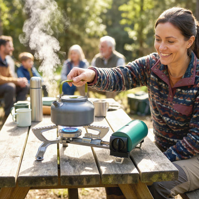 Portable Folding Gas Stove for Safe Outdoor Cooking with Auto Shut-Off Green AOSOM