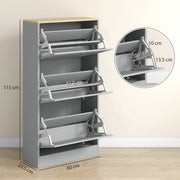 Slim 3 Drawer Shoe Storage Cabinet for Hallway or Entryway with Modern Design Grey