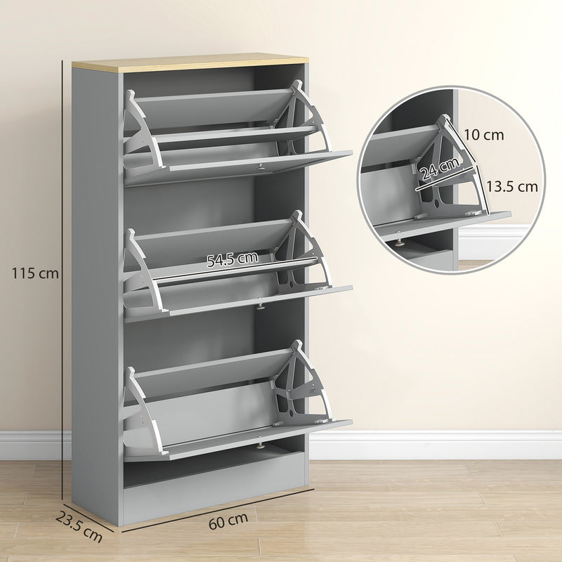 Slim 3 Drawer Shoe Storage Cabinet for Hallway or Entryway with Modern Design Grey