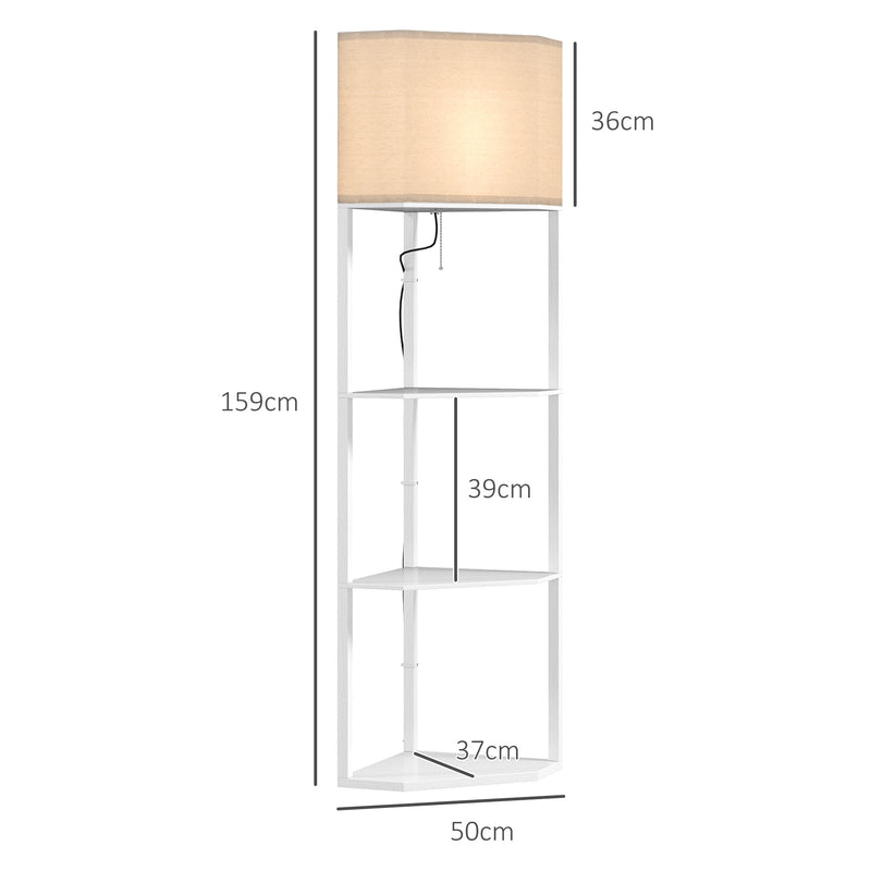 White Three-Shelf Corner Floor Lamp with Soft Lighting by HOMCOM