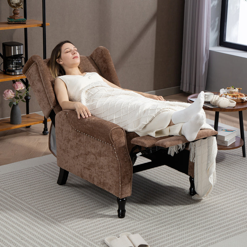 Reclining Vintage Armchair with Footrest for Lounge or Reading Comfort Brown