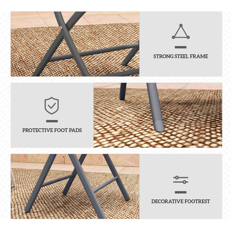 3 Piece Outdoor Bistro Set with Glass Table and Folding Chairs Grey by Outsunny