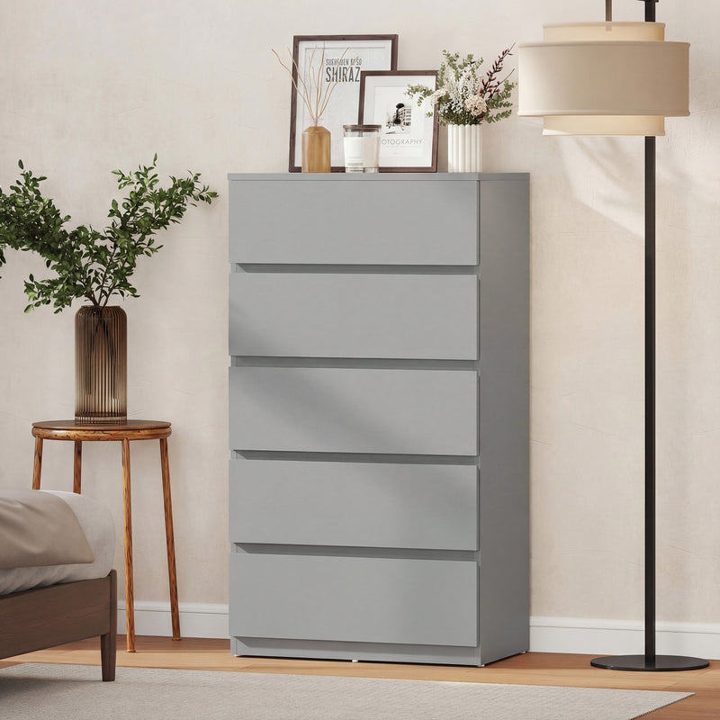 Chest of Drawers with 5 Spacious Drawers for Bedroom Storage Grey AOSOM