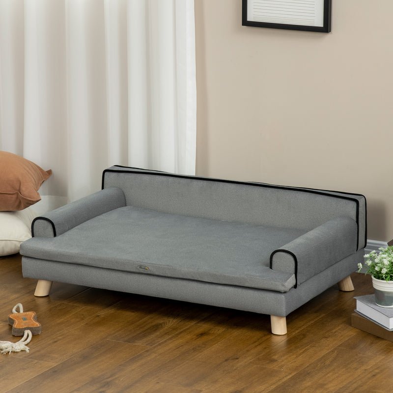 Dog Sofa with Wooden Legs and Water Resistant Cover for Medium and Large Dogs Grey