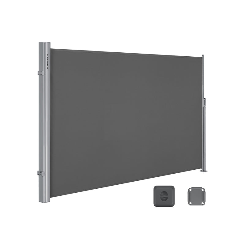 Grey Extendable Side Awning 200 x 400 cm UV Resistant Privacy Screen for Garden by Songmics