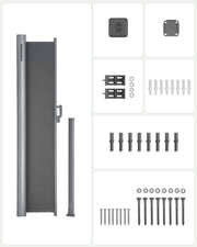 Grey Extendable Side Awning 200 x 400 cm UV Resistant Privacy Screen for Garden by Songmics