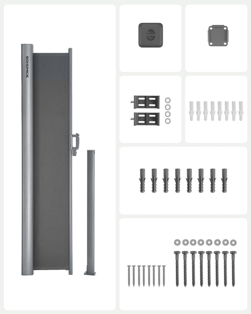 Grey Extendable Side Awning 200 x 400 cm UV Resistant Privacy Screen for Garden by Songmics