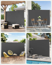 Grey Extendable Side Awning 200 x 400 cm UV Resistant Privacy Screen for Garden by Songmics