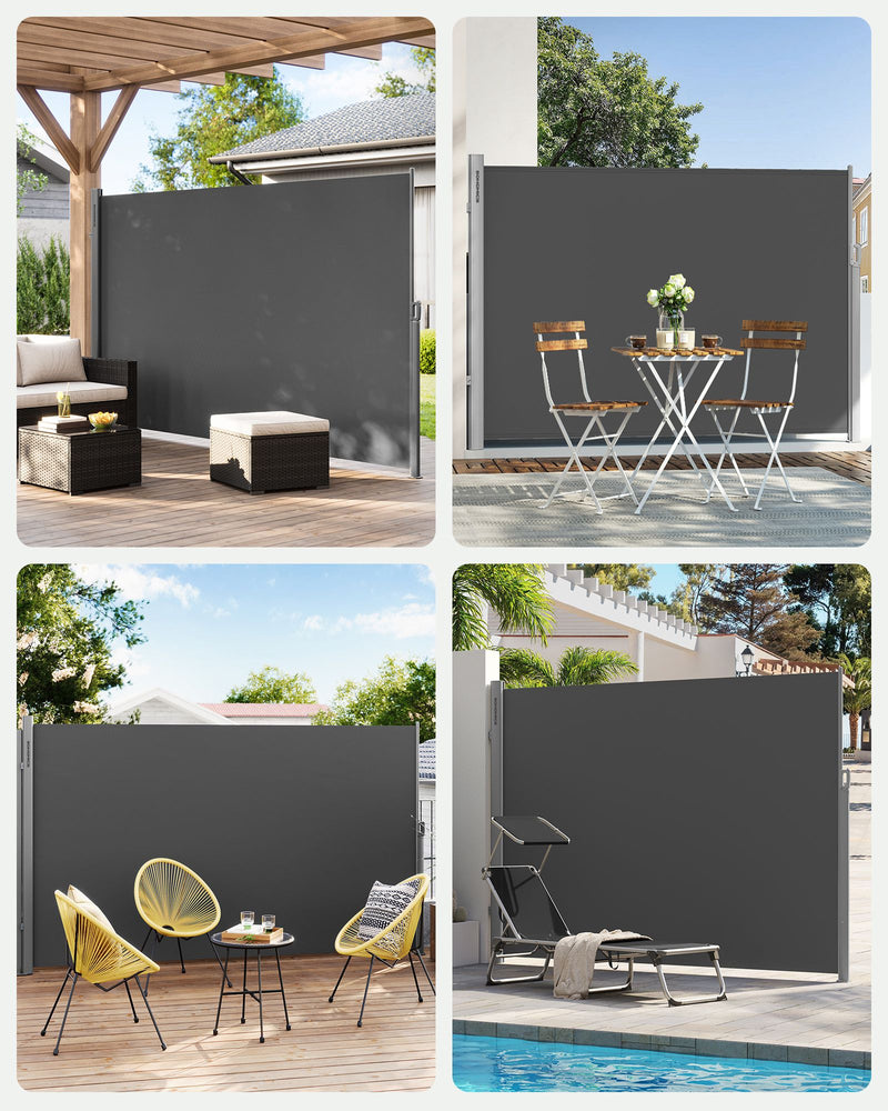 Grey Extendable Side Awning 200 x 400 cm UV Resistant Privacy Screen for Garden by Songmics