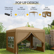 Khaki 3x3m Pop Up Gazebo Waterproof Outdoor Shelter With Carry Bag by Outsunny