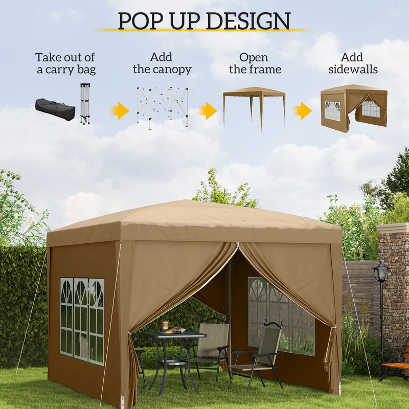 Khaki 3x3m Pop Up Gazebo Waterproof Outdoor Shelter With Carry Bag by Outsunny