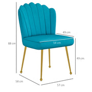Blue Velvet Feel Shell Accent Chair With Padded Seat and Gold Legs by Homcom