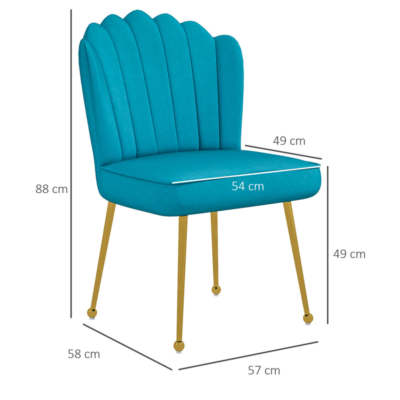 Blue Velvet Feel Shell Accent Chair With Padded Seat and Gold Legs by Homcom