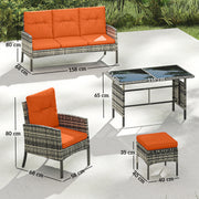 6 Seater Rattan Garden Furniture Set With Cushions And Dining Table For Patio Orange