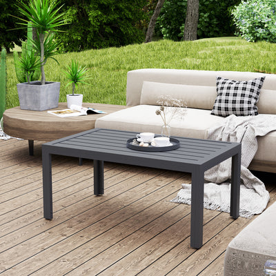 Grey Rectangular Outdoor Side Table with Steel Frame and Slatted Top for Garden by Outsunny