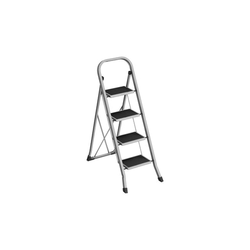 4 Step Folding Ladder with Safety Lock Non Slip Feet in Dove Grey for Home Use by Songmics