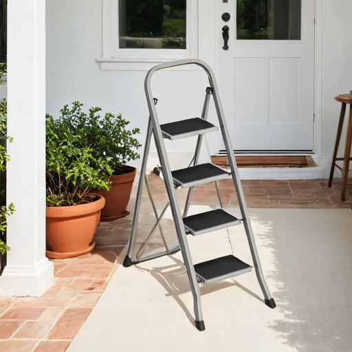 4 Step Folding Ladder with Safety Lock and Anti Slip Feet for Home and DIY Use by Songmics