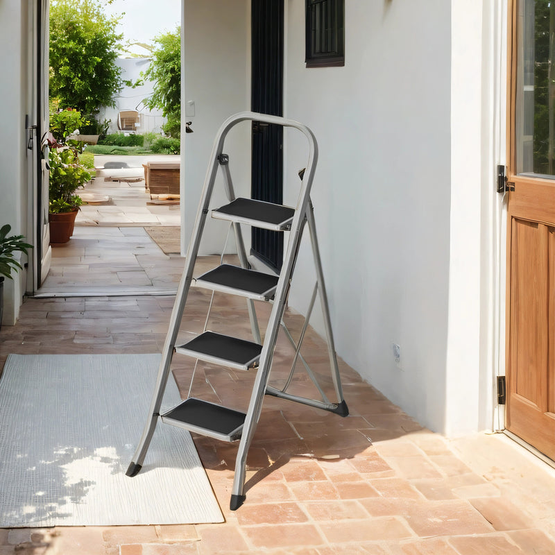 4 Step Folding Ladder with Safety Lock and Anti Slip Feet for Home and DIY Use by Songmics