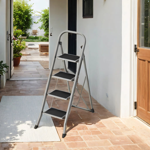 4 Step Folding Ladder with Safety Lock and Anti Slip Feet for Home and DIY Use by Songmics