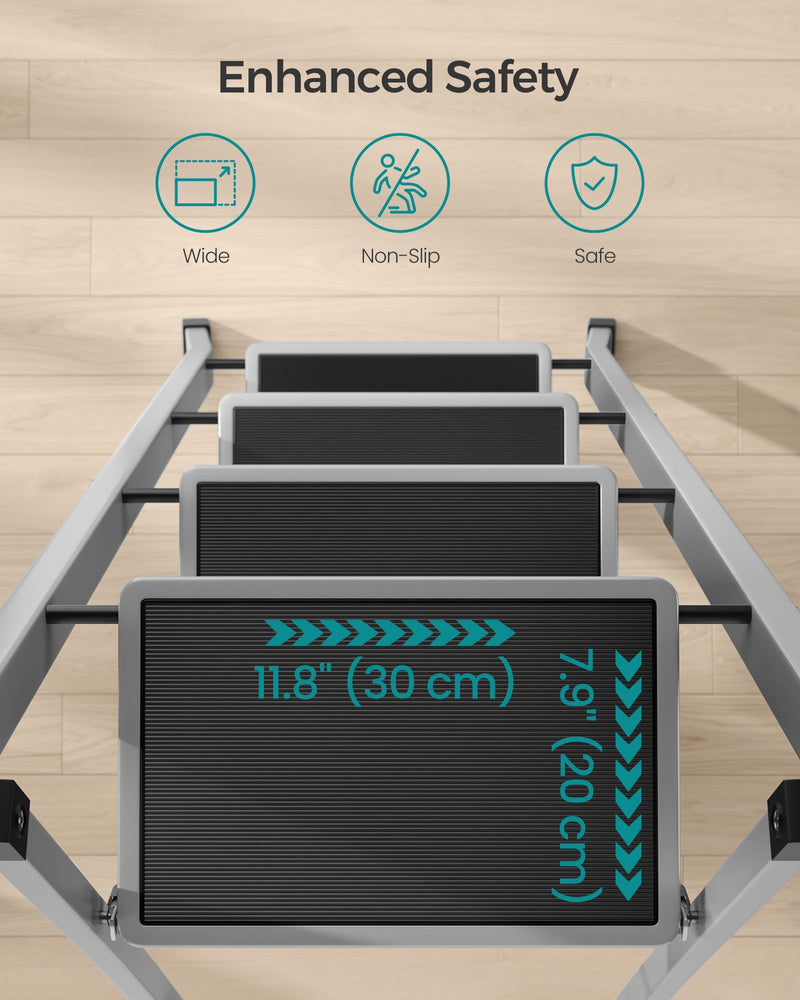 4 Step Folding Ladder with Safety Lock Non Slip Feet in Dove Grey for Home Use by Songmics