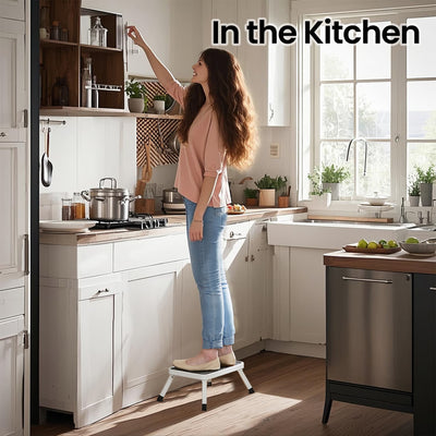 Folding Step Stool with Non Slip Treads and Carry Handle for Home Use by Songmics