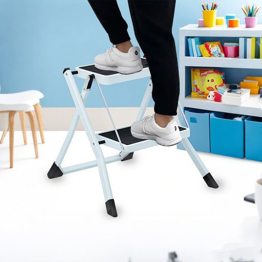 2 Step Folding Ladder with Safety Lock Non Slip Steps for Home and Office by Songmics