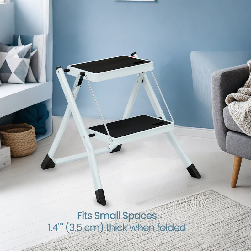 2 Step Folding Ladder with Safety Lock Non Slip Steps for Home and Office by Songmics