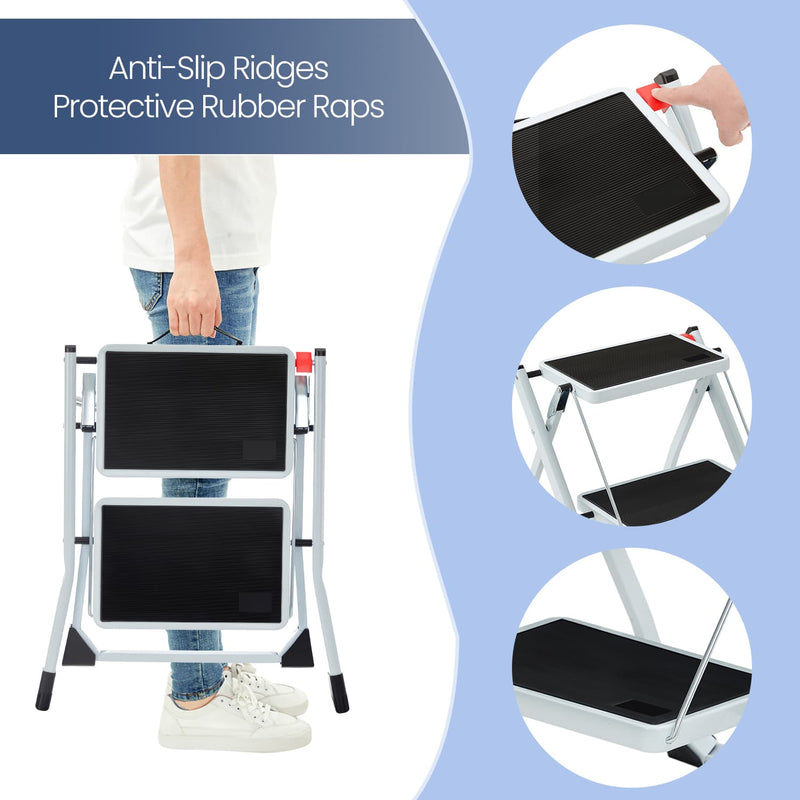 2 Step Folding Ladder with Safety Lock Non Slip Steps for Home and Office by Songmics