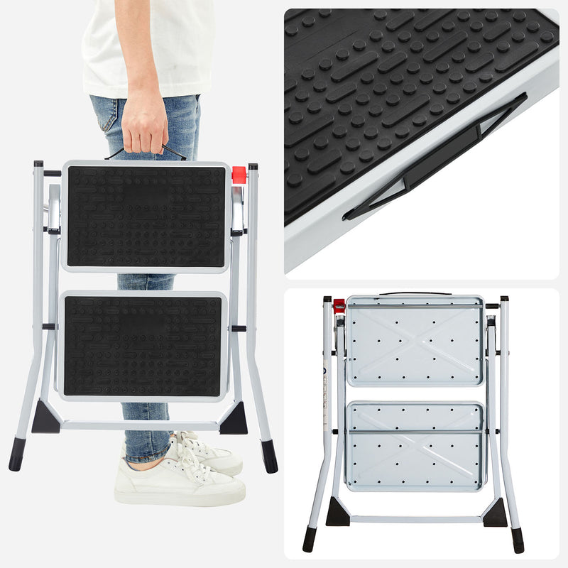 Two Step Folding Ladder with Anti Slip Treads for Home and Kitchen by Songmics