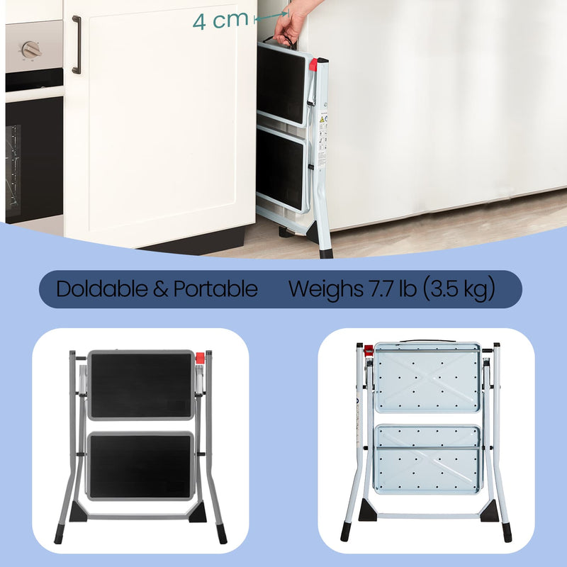 2 Step Folding Ladder with Safety Lock Non Slip Steps for Home and Office by Songmics