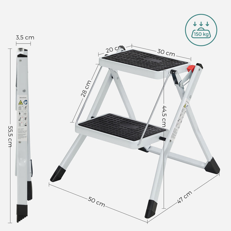Two Step Folding Ladder with Anti Slip Treads for Home and Kitchen by Songmics