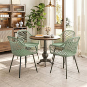 Set of 4 Garden Dining Chairs with Armrests for Garden or Patio Comfort Green With Black Metal Legs Outsunny