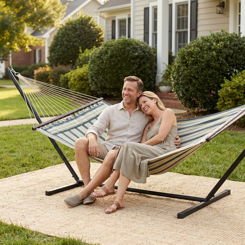 Garden Hammock with Stand for Easy Outdoor Relaxation and Lounging Striped Yellow Green