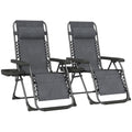 Outsunny Zero Gravity Chairs Set of 2, Folding Sunloungers Reclining Garden Chairs with Cup Holder, Headrest, Dark Grey AOSOM