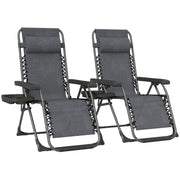 Outsunny Zero Gravity Chairs Set of 2, Folding Sunloungers Reclining Garden Chairs with Cup Holder, Headrest, Dark Grey AOSOM