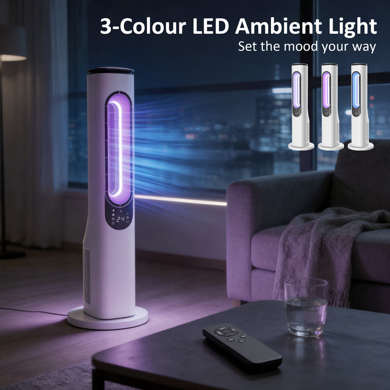 Bladeless Tower Fan for Quiet Cooling and Safe Sleep in Bedrooms and Family Rooms White