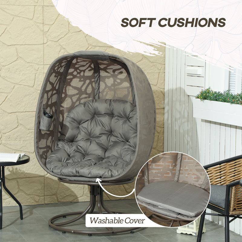 Sand Brown Swivel Egg Chair with Cushions Foldable Basket Seat and Metal Frame by Outsunny