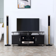Black TV Unit For TVs Up To 55 Inches With Storage Shelves And Cupboard For Living Room