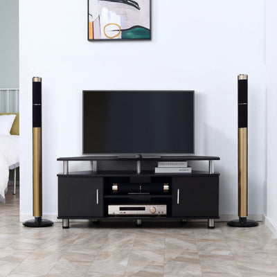 Black TV Unit For TVs Up To 55 Inches With Storage Shelves And Cupboard For Living Room