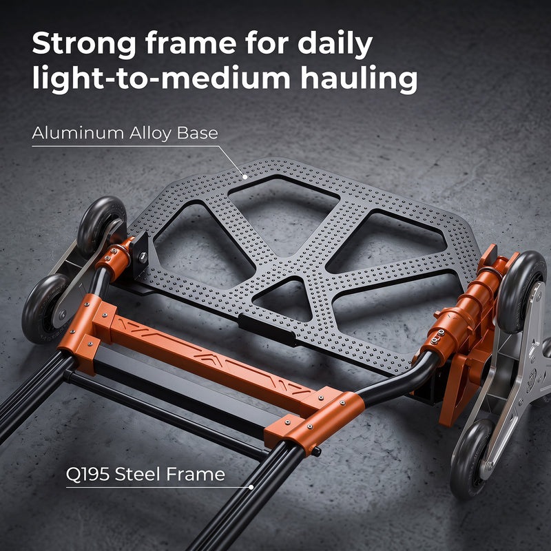 Stair Climbing Folding Trolley for Easy Shopping and Box Transport Black Orange