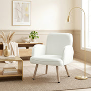 Velvet Armchair with Supportive Cushion and Sturdy Frame for Living Room or Bedroom Cream White Homcom