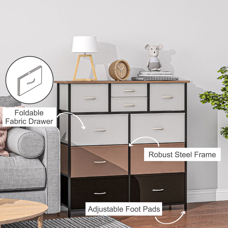 10 Drawer Fabric Chest of Drawers with Steel Frame for Bedroom Storage Multicolour