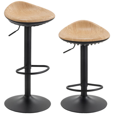 Adjustable Kitchen Bar Stools Set of 2 with Swivel and Easy Clean Seats Oak Black AOSOM