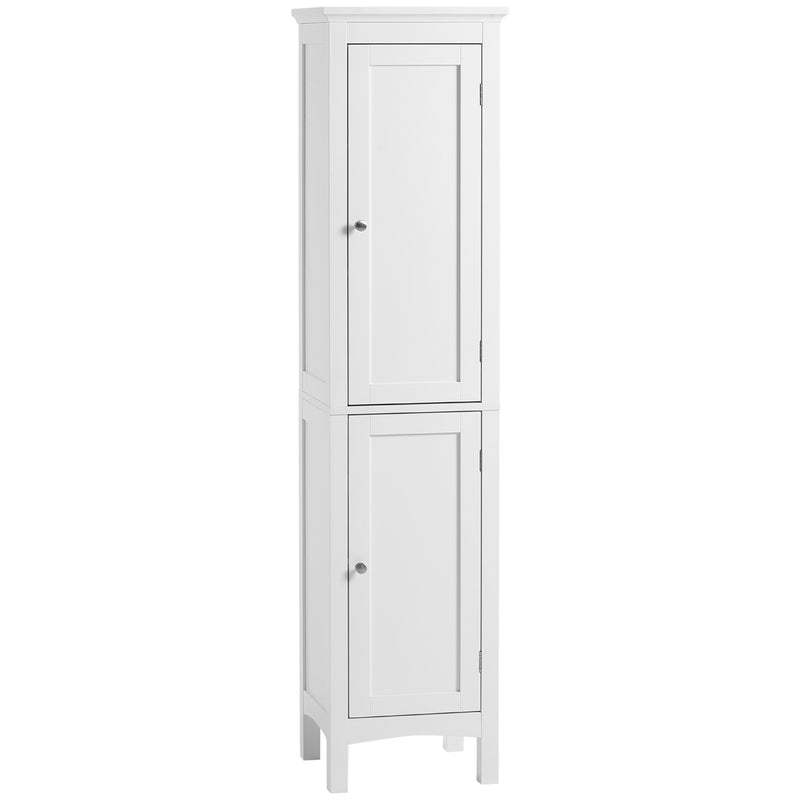 Tall Slim Bathroom Storage Cabinet With Adjustable Shelves And Double Doors, White