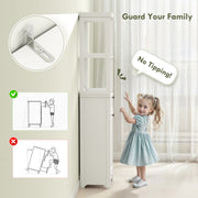 Tall White Bathroom Storage Cabinet With Tilt Out Laundry Basket For Organised Bathrooms