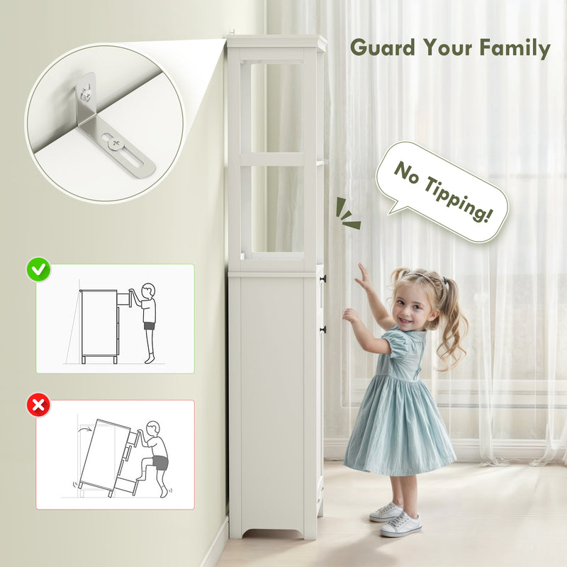 Tall White Bathroom Storage Cabinet With Tilt Out Laundry Basket For Organised Bathrooms