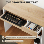 Compact Oak Computer Desk with Keyboard Tray and Drawer for Home Office by HOMCOM