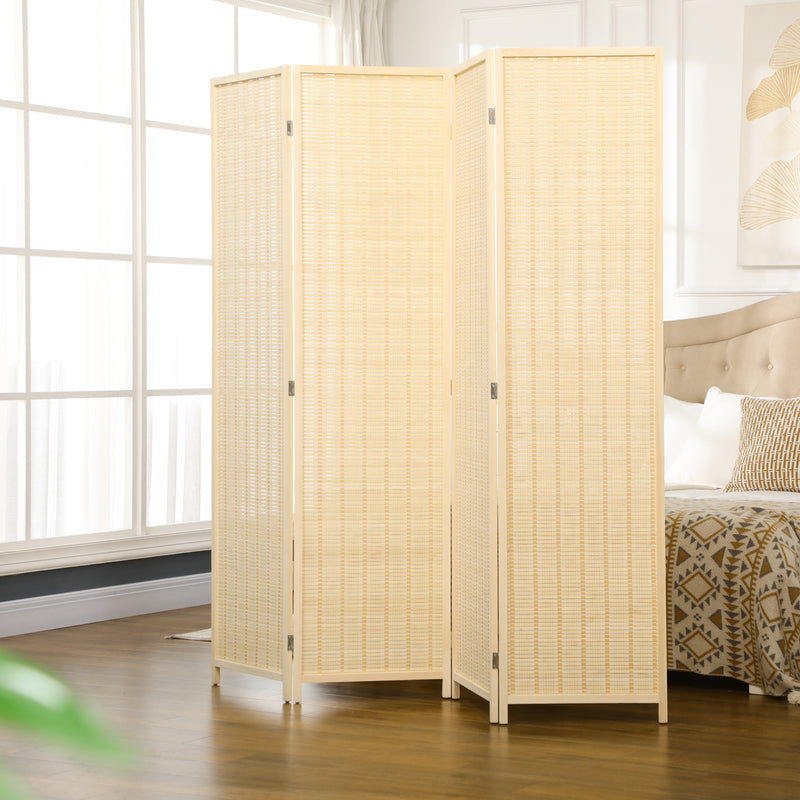 4 Panel Folding Room Divider Screen Creates Privacy In Bedroom Or Office, Natural