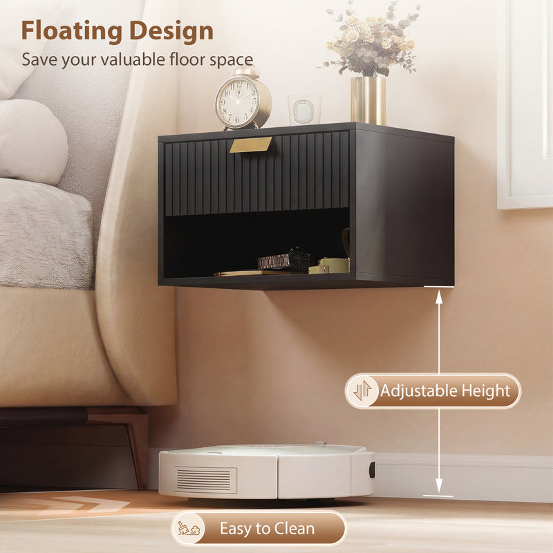 Floating Bedside Tables Set of 2 with Drawer and Shelf for Space Saving Black AOSOM